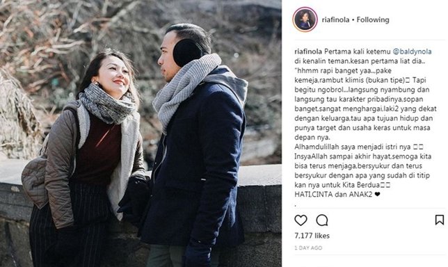 Ucapan romantis Nola untuk sang suami. © Instagram/riafinola