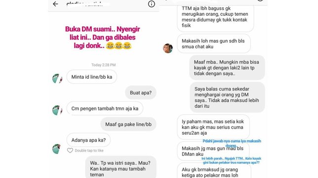 Percakapan suami Okie Agustina dengan wanita lain (credit: via liputan6.com)