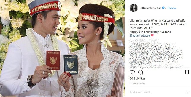 5 Tahun Menikah, Olla Ramlan Unggah Foto Pernikahan 