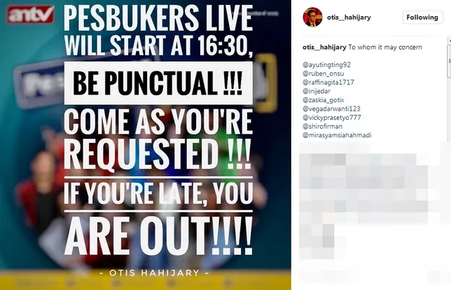 Otis beri peringatan kepada pengisi acara Pesbukers ©instagram/otis__hahijary