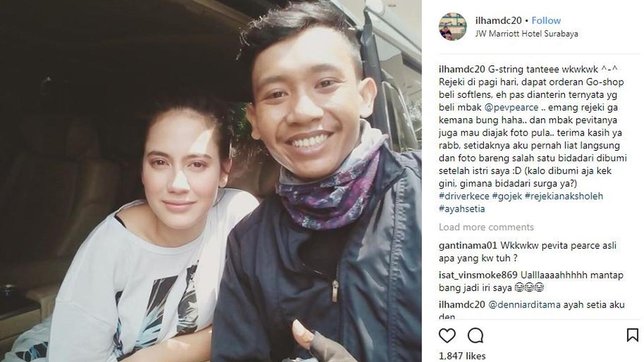 Ilham, driver ojek online yang beruntung bertemu Pevita Pearce. (credit: instagram.com/ilhamdc20)