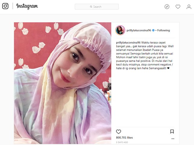 Pakai Mukena & Disebut Pencitraan, Prilly Latuconsina 