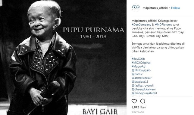 Selamat jalan Pupu Purnama. © Instagram/mdpictures_official