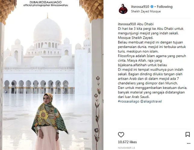 Rossa ceritakan pengalaman di Dubai melalui instagram. 姆nstagram.com/itsrossa910