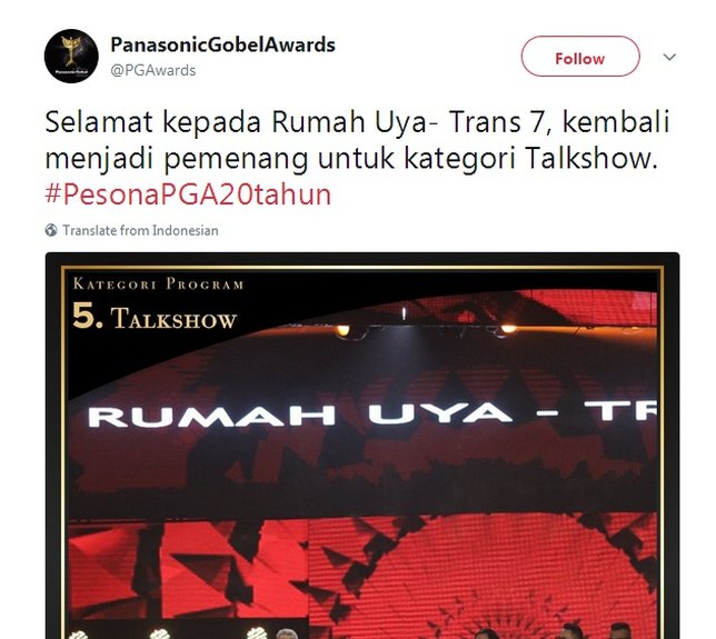 'Rumah Uya' kalahkan 'Hitam Putih' © Twitter