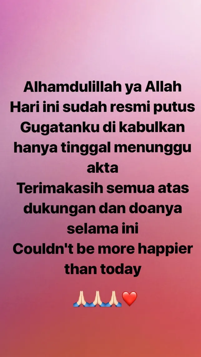 Salma bersyukur perkara cerainya sudah diputus Pengadilan Agama ©instagram/salmafinasunan