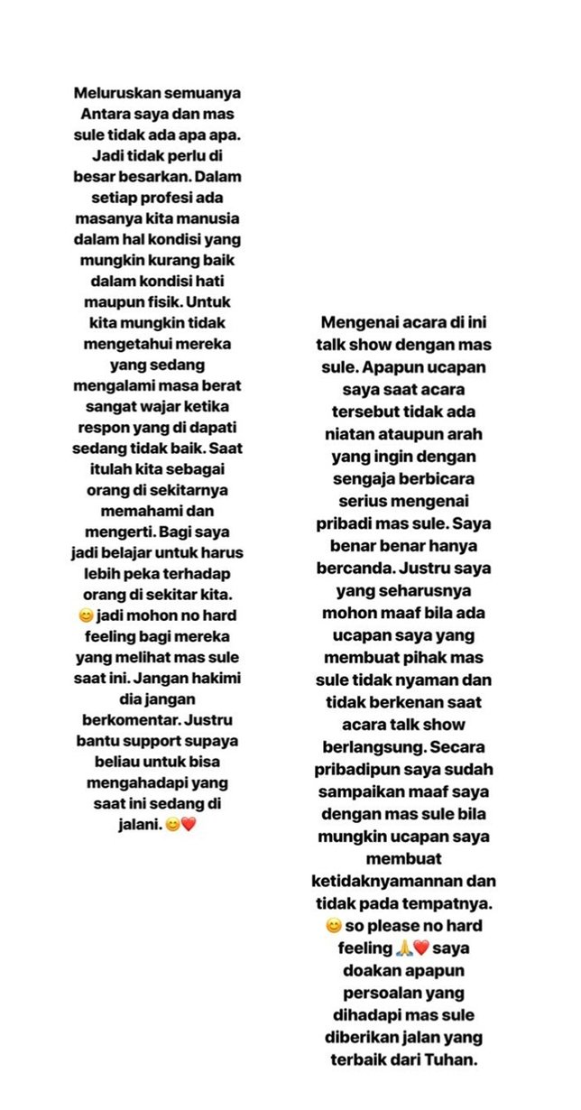 Klarifikasi Shandy Aulia soal Sule. (Credit: Instastory/shandyaulia)