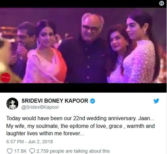 Boney mengunggah status ini di akun Sridevi yang ia 'bajak' ©twitter/srideviBkapoor