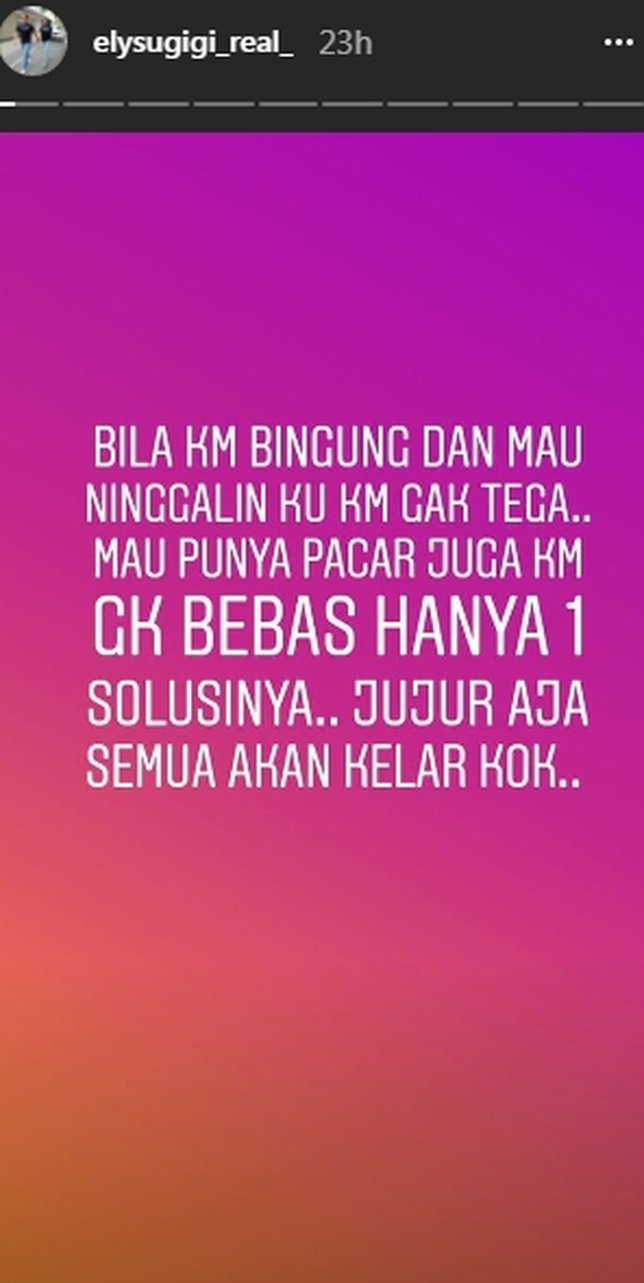 Curhatan Elly Sugigi di Insta Story ©instagram/elysugigi_real_