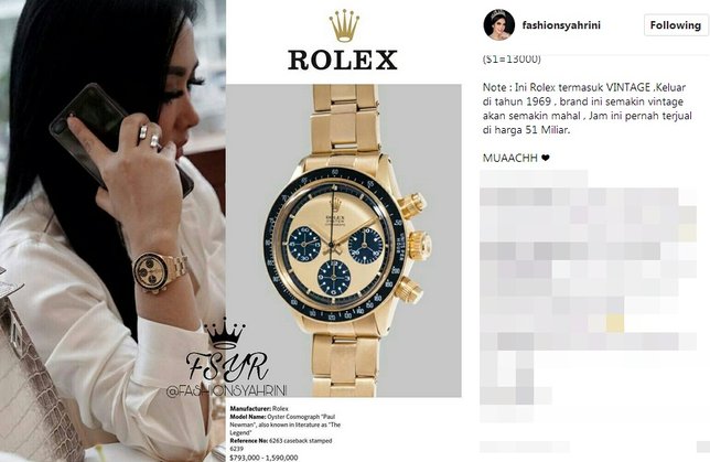 Syahrini memiliki jam tangan yang harganya puluhan miliar ini ©instagram/fashionsyahrini