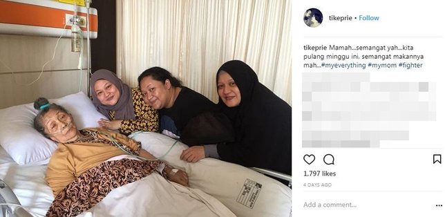 Kondisi terakhir ibunda Tike Priatnakusumah sebelum meninggal dunia © instagram.com/tikeprie