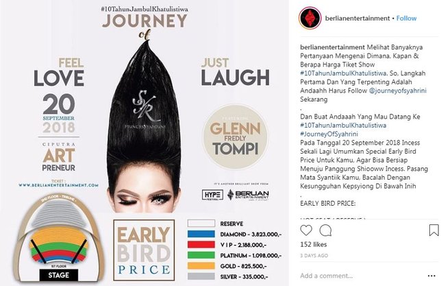 Harga tiket konser Syahrini © instagram.com/berlianentertainment