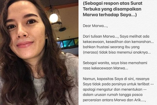 Balasan dari Vonny Cornelia atas surat terbuka Tsania Marwa. ©instagram.com/vonnycornellya_