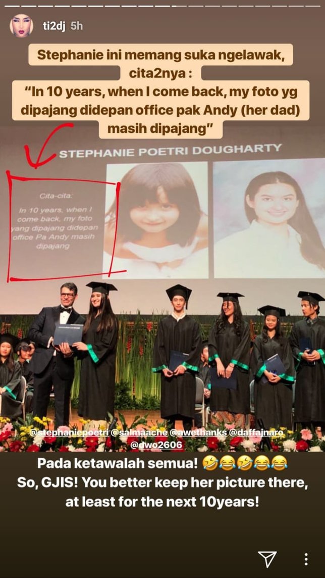 Cita-cita kocak Stephanie yang membuat seisi ghedung tertawa. © instagram.com/ti2dj