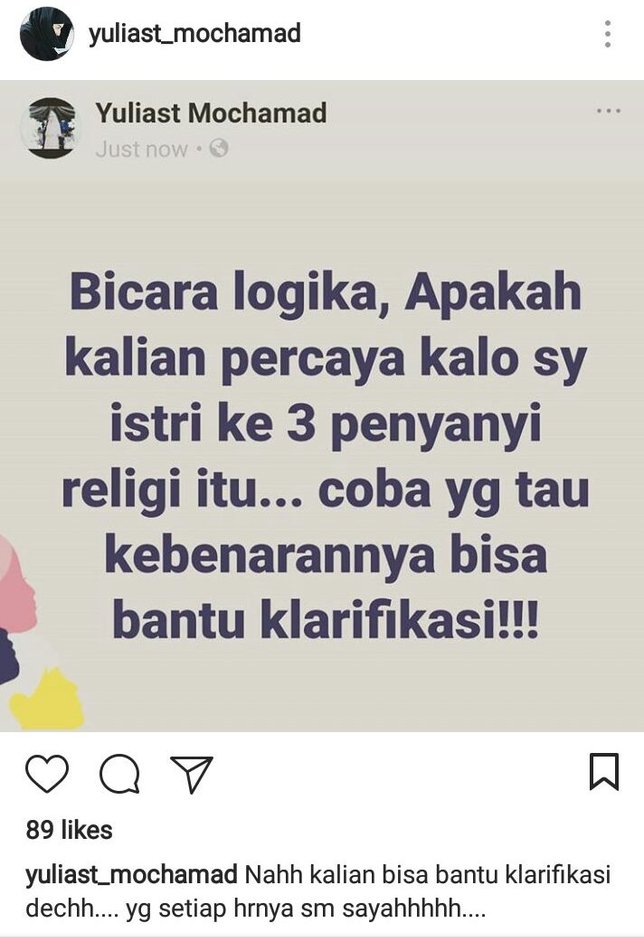 Yulia mengajak yang kenal dirinya untuk bantu klarifikasi © instagram.com/yuliast_mochamad