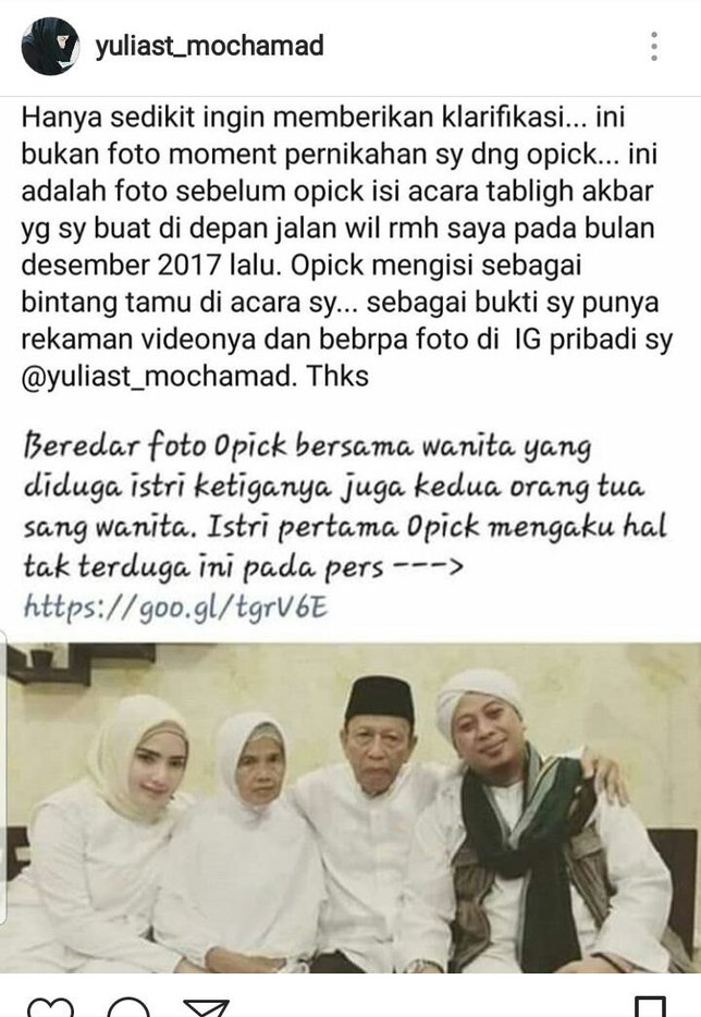 Foto ini diambil saat Opick diundang tabligh akbar oleh Yulia © instagram.com/yuliast_mochamad