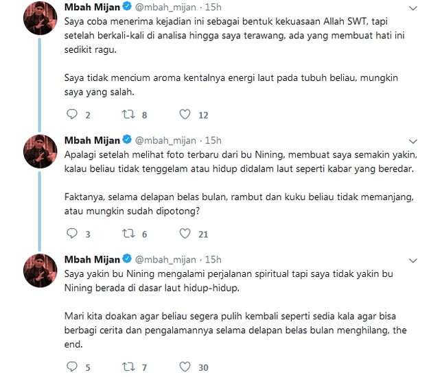 Mbah Mijan berharap Nining segera pulih ©twitter/mbah_mijan