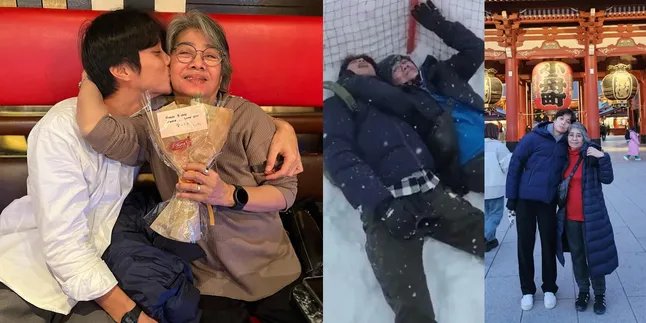 10 Potret Bahagia Ibu Dikta Liburan di Jepang Sambil Rayakan Ultah, Rebahan di Salju - Netizen Malah Antri Pengen Jadi Mantu
