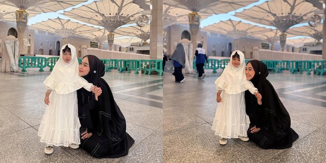 4 Potret Ria Ricis dan Moana saat di Masjid Nabawi, Kontras tapi Serasi Kenakan Hitam dan Putih