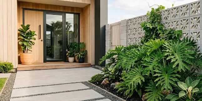 6 Inspirations for Home Gardens with Concrete Roster and Philodendron, Making the Tropical Look More Modern