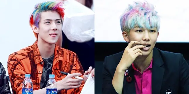 6 K-Pop Idol Tampil Kece & Unik dengan Rambut Pelangi, Sehun EXO - RM BTS