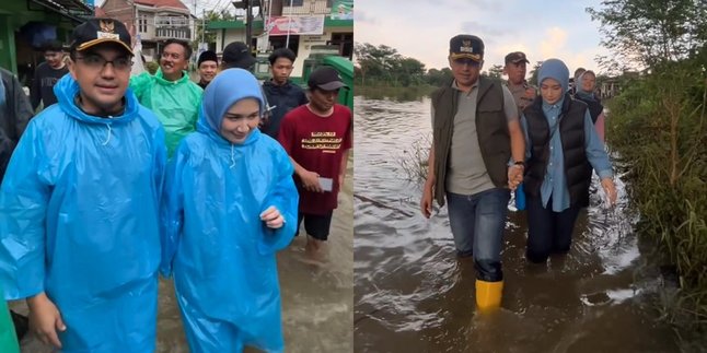 7 Portraits of Dine Mutiara Joining Sahrul Gunawan Visiting Flood Victims, Joining in Despite Knee-High Water