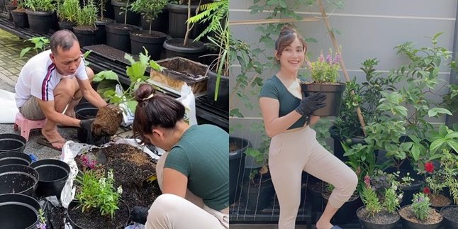 7 Potraits of Ayu Ting Ting and Her Father Having Fun Gardening, Showing Natural and Playful Faces