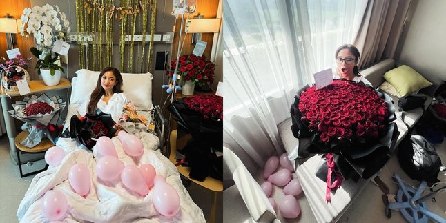 7 Portraits of Marion Jola Celebrating Birthday in the Hospital, Faithful Boyfriend Accompanies - Receives Many Flowers