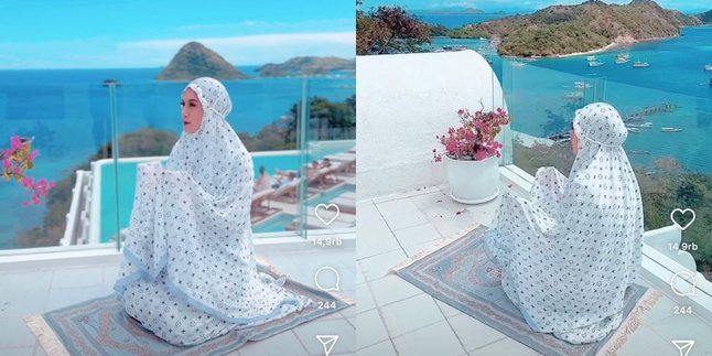 7 Latest Photos of Marini Zumarnis, Praying on the Hotel Balcony with Beautiful View of Labuan Bajo