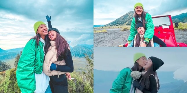 8 Portraits of Same-Sex Couple Chika Kinsky and Yumi Kwandy Celebrating Valentine's Day in Bromo, Carrying Each Other - Displaying Affectionate Kisses