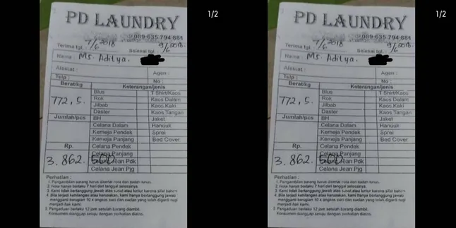 Bayar Laundry Lebih Dari Rp 3,8 Juta, Nota Pembayaran Ini Jadi Viral