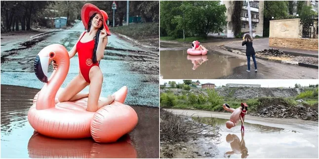 Cara Protes Jalanan Berlubang dan Rusak Ala Model Ini Berkelas!