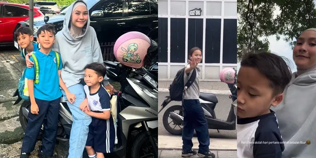 Zaskia Adya Mecca's Reflection on Her Child's First Day Back to School, Dropping Them Off on a Motorcycle as if Participating in a Convoy