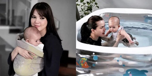 FOTO: Gemas! Ekspresi Lucu Baby Alita Berenang Bareng Alice Norin