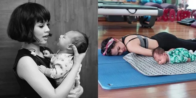 FOTO: Momen Menggemaskan Ketika Baby Kawa Temani Andien Olahraga