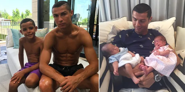 [FOTO] Sweet! Anak Cristiano Ronaldo Gendong Adik Kembarnya