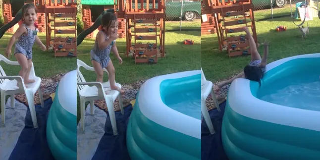 Gadis Cilik Imut Ini Pengen Loncat ke Kolam Renang Tapi...