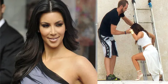 Kim Kardashian Panjat Tangga ke Atap Dengan High Heels!