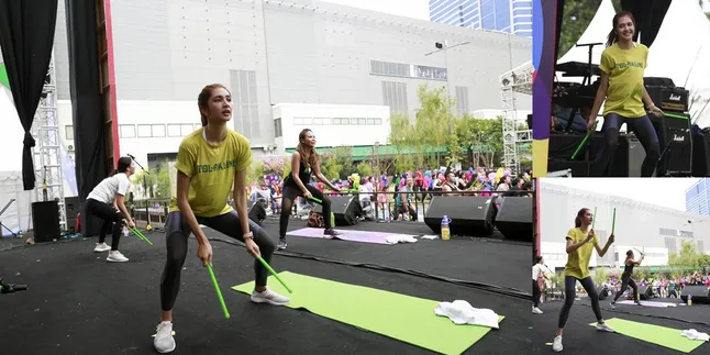 Mikha Tambayong Coba Keseruan Pound Fit di Vidio Fair 2.0