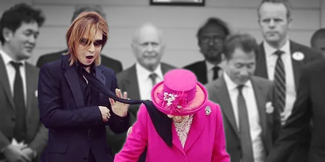 Momen Lucu Saat Syal Yoshiki X-Japan Terbang ke Arah Ratu Elizabeth II