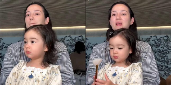 The Funny Moment of Brielle, Julie Estelle's Daughter, Accompanying Her Mother While She is Doing Makeup, Sitting Calmly on Her Lap