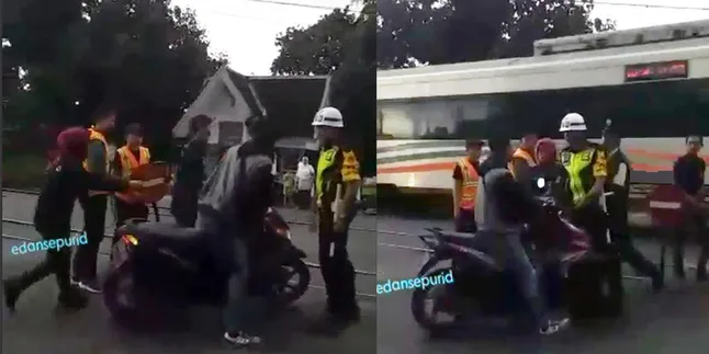Ngotot Ingin Nyebrang, Pria Bersepeda Motor Ini Nyaris Tertabrak Kereta