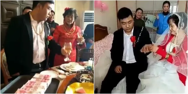 Nikahi Nenek, Ekspresi Pemuda di Hari Pernikahan Ini Jadi Viral