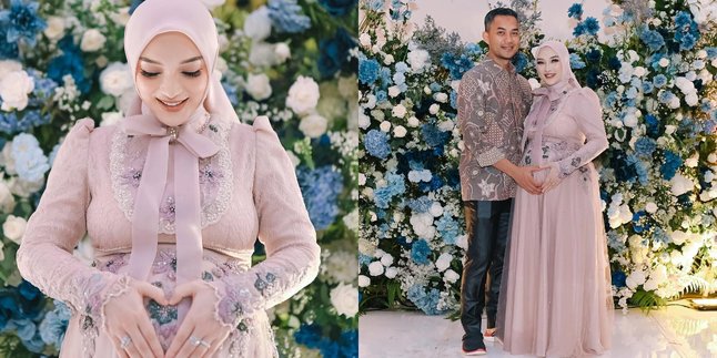 Portrait of Zaskia Gotik's 7-Month Pregnancy Celebration, Looking Beautiful in a Pink Dress with a Bow