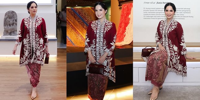 Portrait of Annisa Pohan at the Opening of the KONGSI Exhibition, Flooded with Praise for Her Beautiful and Elegant Traditional Embroidered Kebaya