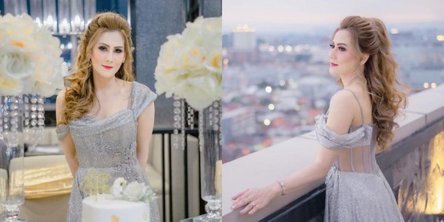 Portrait of Citra Kristinna, Laura Moane's Mother with Gray Dress like a Living Barbie