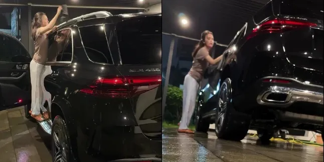 Potret Michelle Ziudith Nyuci Mobil Sendiri Malam-Malam, Bikin Netizen Salut dan Dipuji Artis Mandiri