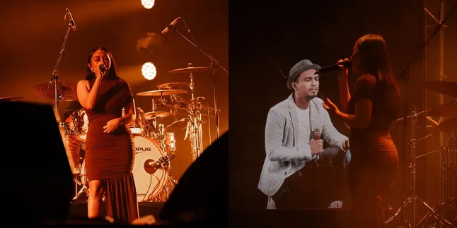 Portrait of Mutia Ayu Singing with the Hologram of the Late Glenn Fredly, Special Even Though It's Not the First Time