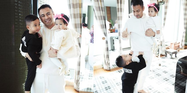 Portrait of Raffi Ahmad Carrying Rayyanza and Lily Together, Looking Full of Affection