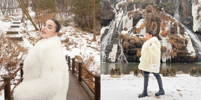 Portrait of Tasya Farasya's Vacation in Korea, Playing in the Snow Wearing a Fashionable Fur Jacket